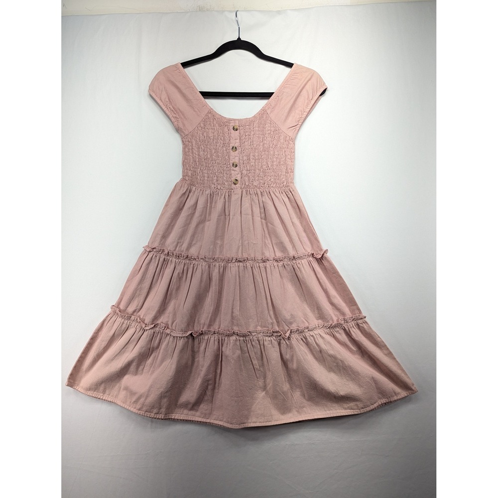 New Glory Girls Blush Pink Smocked Tiered Cotton Midi Dress Size L 14/16 NWT